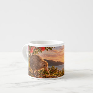 Tasse Expresso Cadeau de Noël néo-zélandais avec oiseau kiwi et p