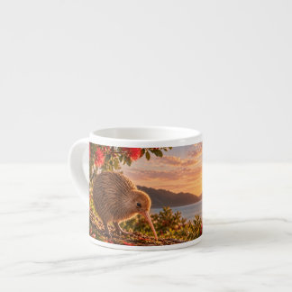 Tasse Expresso Cadeau de Noël néo-zélandais avec oiseau kiwi et p