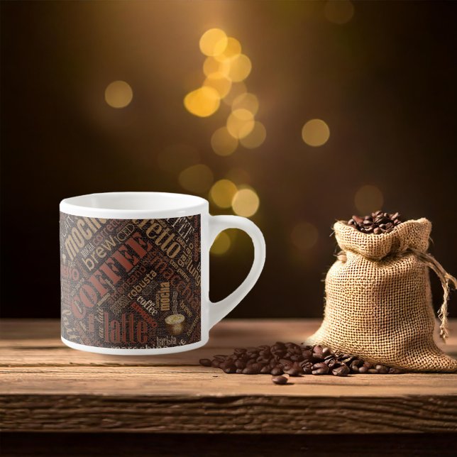 Tasse Expresso Café sur Burlap Word Cloud Brown ID283 (Créateur téléchargé)