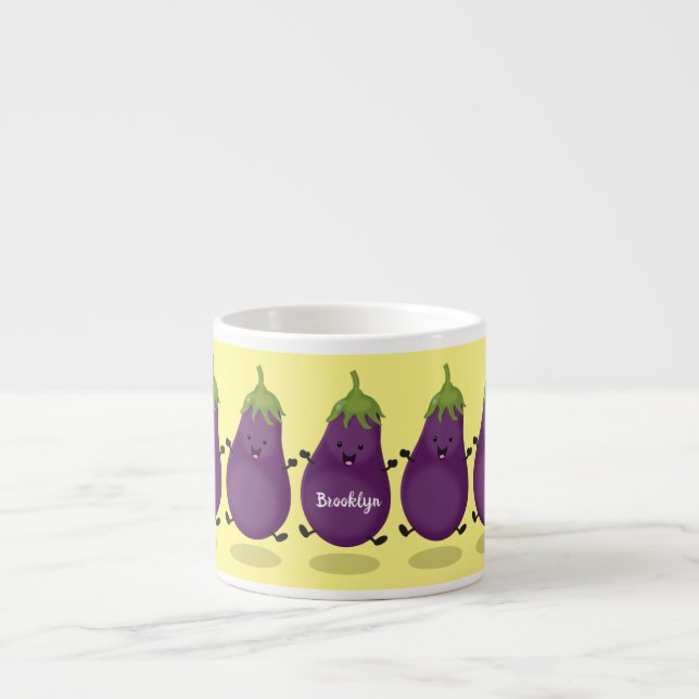 Tasse Expresso Caricature d'aubergine d'aubergine joliment heureu (Devant)