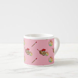 Tasse Expresso Caricature de Chouette Peintre Cute
