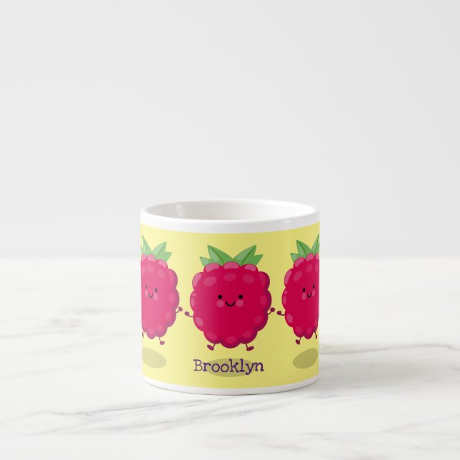 Tasse Expresso Caricature de framboise très heureuse (Devant)