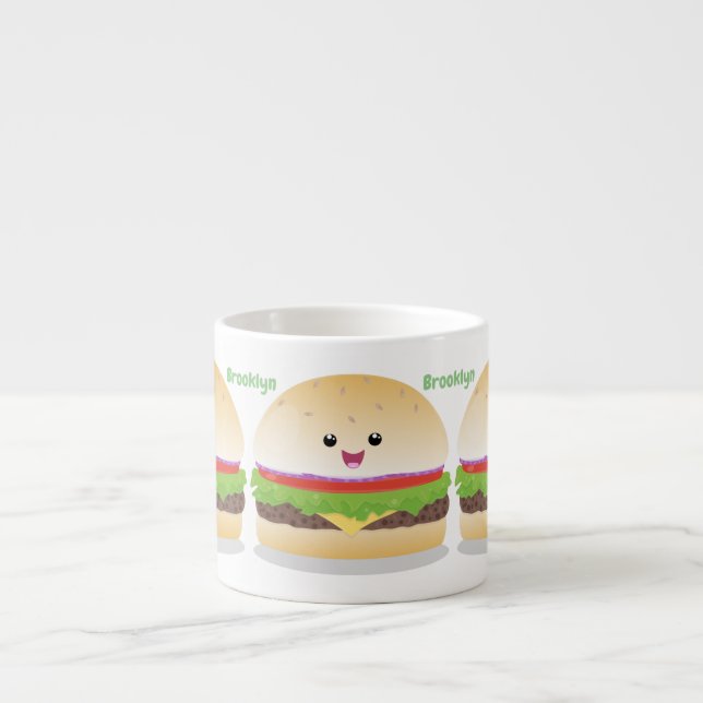 Tasse Expresso Caricature de hamburger kawaii joyeux (Devant)