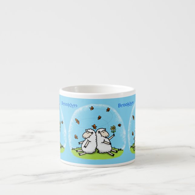 Tasse Expresso Caricature de moutons mignons amis et papillons (Devant)