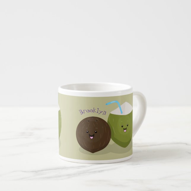Tasse Expresso Caricature de noix de coco kawaii joyeux (Devant droit)