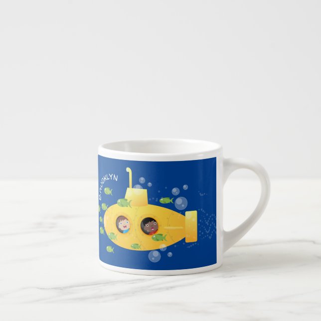 Tasse Expresso Caricature de poisson sous-marin jaune mignon (Droite)
