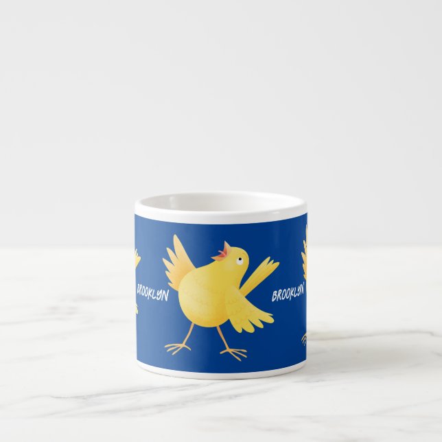 Tasse Expresso Caricature d'oiseau canari jaune chantant mignon (Devant)