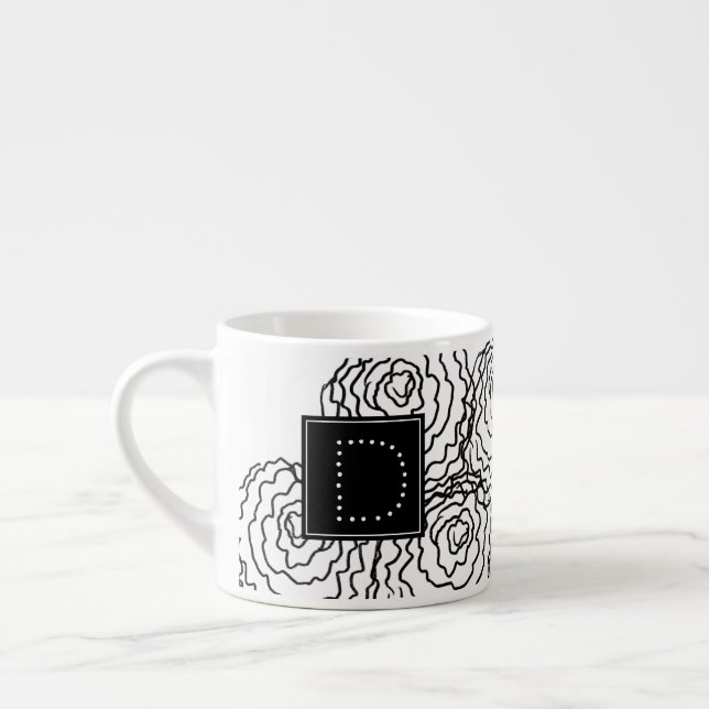 Tasse Expresso Carnation Floral Main dessinée Doodle Monogramme (Gauche)