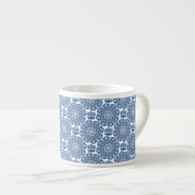 Tasse Expresso Carreau d'impression bleu (Devant droit)