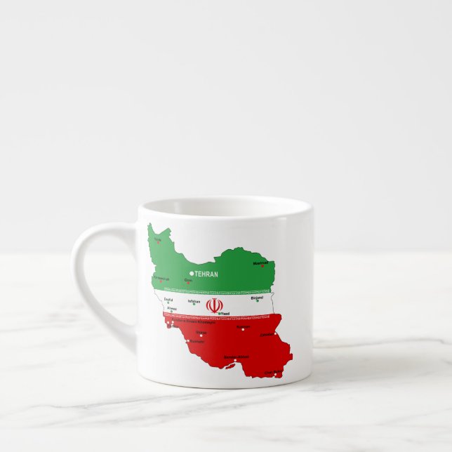 Tasse Expresso Carte de l'Iran avec drapeau et emblème (Gauche)