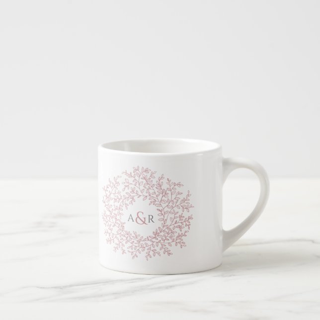 Tasse Expresso Cercle feuille rose mariage cadeau monogrammes (Droite)