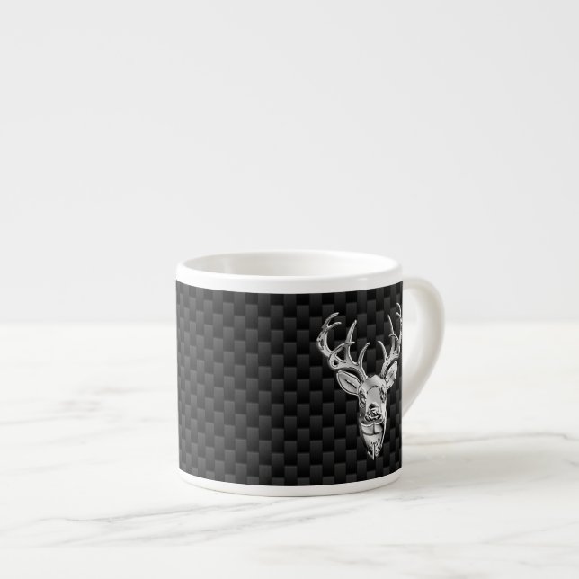 Tasse Expresso Cerf en argent élégant sur impression carbone (Devant droit)