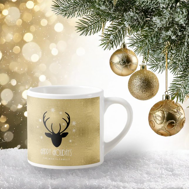 Tasse Expresso Cerfs Antlers Silhouette & Flakes Gold ID861 (Créateur téléchargé)