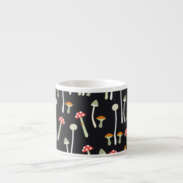 Tasse Expresso Champignons vintages d'automne design motif. (Devant)