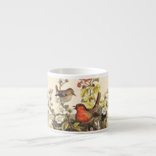 Tasse Expresso Chant d'oiseaux du printemps vintage botanique flo