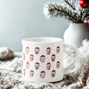 Tasse Expresso Chapeau de Père Noël personnalisé avec visage de f