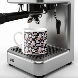 Tasse Expresso Chat Blanc Pastel Floral Botanique Romantique Noir
