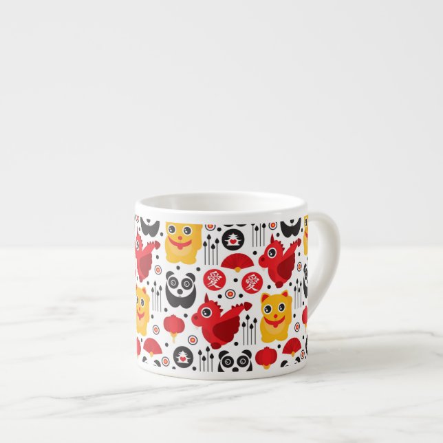 Tasse Expresso Chat, dragon, et panda chanceux de la Chine (Devant droit)