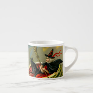 Tasse Expresso Chat et sorcière vintage d'Halloween noir