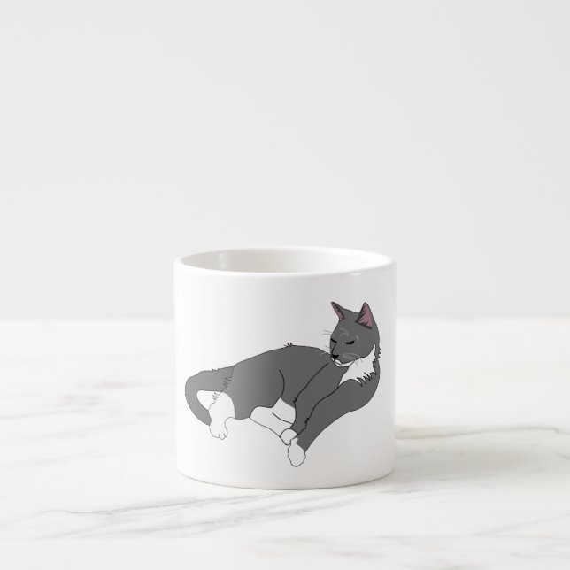 Tasse Expresso Chat gris et blanc Tuxedo (Devant)