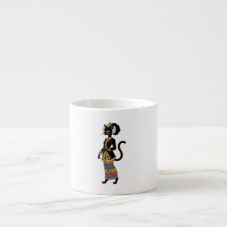 Tasse Expresso Chat noir dans l'art traditionnel de Kebaya en bat