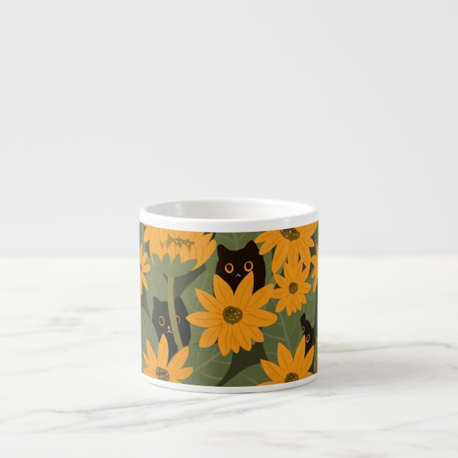 Tasse Expresso Chat noir sans joint et Motif de tournesol (Devant)