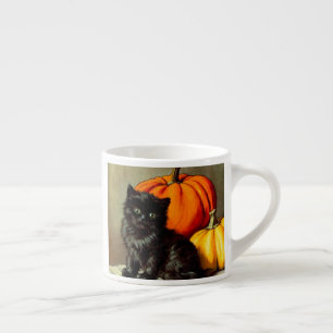 Tasse Expresso Chat noir vintage d'Halloween et Citrouilles