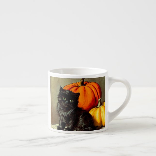 Tasse Expresso Chat noir vintage d'Halloween et Citrouilles (Droite)