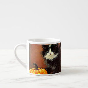 Tasse Expresso Chaton d'Halloween noir et blanc vintage