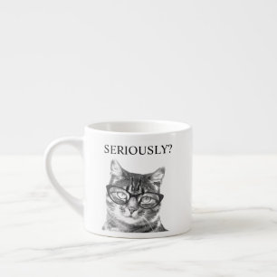 Tasse Expresso Chaton mignon avec lunettes sérieuses personnalisé