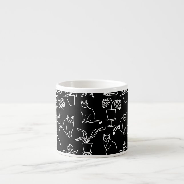 Tasse Expresso Chats blancs en noir (Devant)