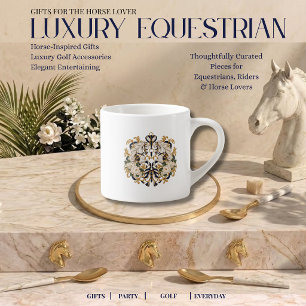 Tasse Expresso Chevaux Blancs Équestres de Luxe Navy Or & Ivoire
