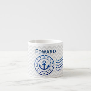 Tasse Expresso Chevron nautique et sceau de Ancre