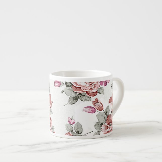 Tasse Expresso Chic Rétro Fleurs Féminines Éculées (Devant droit)