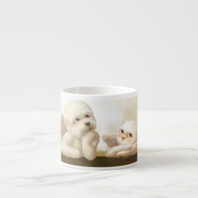 Tasse Expresso Chien angélique et chat sur Cloud (Devant)