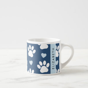 Tasse Expresso Chien Paws, White Paws, Blue Hearts, Votre Nom