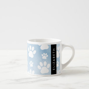 Tasse Expresso Chien Paws, White Paws, Blue Watercolor, Votre nom