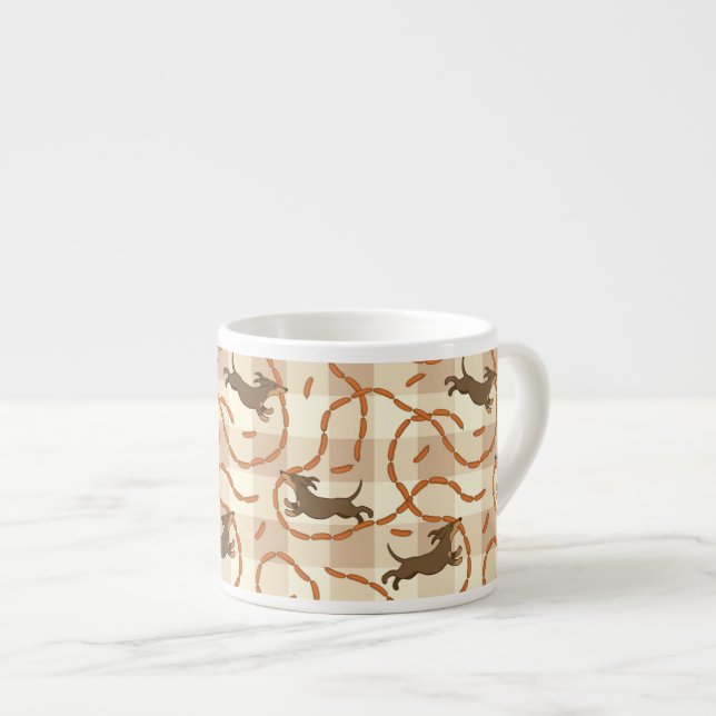 Tasse Expresso chiens chanceux avec l'arrière - plan de saucisses (Devant droit)