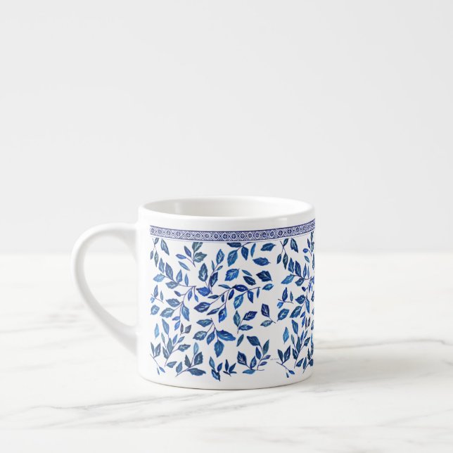 Tasse Expresso Chine orientale Sky Blue Leaf Blanc design (Gauche)