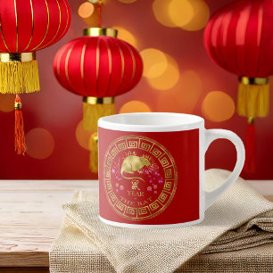 Tasse Expresso Chinois Zodiac Rat Rouge/Or ID542
