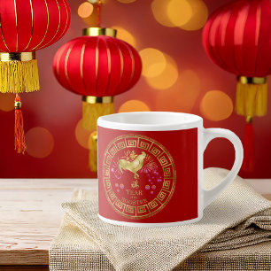 Tasse Expresso Chinois Zodiac Rooster Rouge/Or ID542