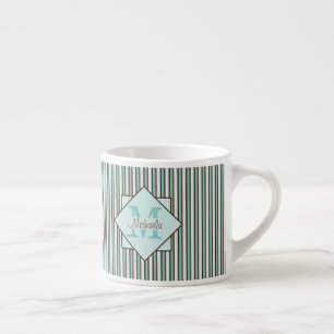 Tasse Expresso Chocolat Brown et pinte vert rayures Monogramme