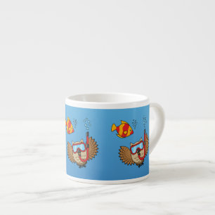 Tasse Expresso Chouette avec masque tuba et poisson tropical