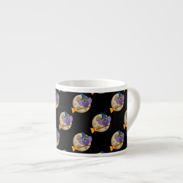 Tasse Expresso Chouette de l'assistant de dessin animé volant sur (Devant droit)