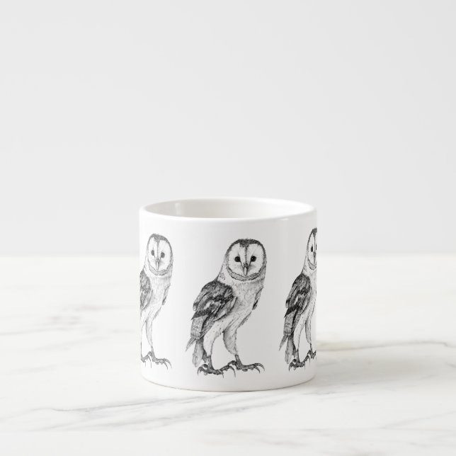 Tasse Expresso Chouette - Dessin En Stylo Noir (Devant)