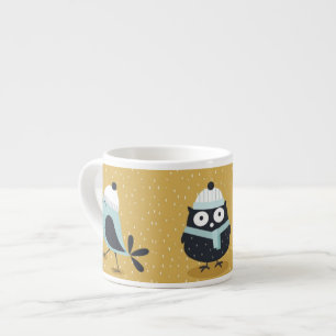 Tasse Expresso Chouette d'hiver et oiseaux Illustration nordique