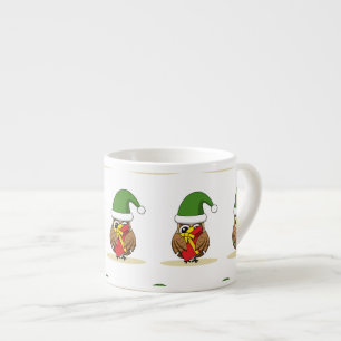 Tasse Expresso Chouette elfe de Noël avec présent