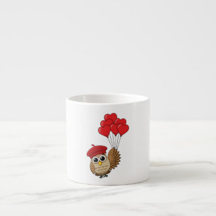Tasse Expresso Chouette mignonne volant avec des ballons de coeur