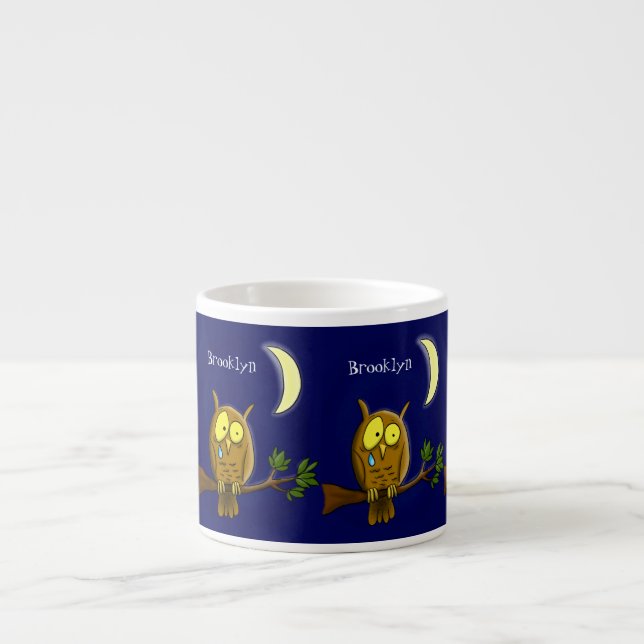 Tasse Expresso Chouette triste avec larmes et lune manquant ton d (Devant)