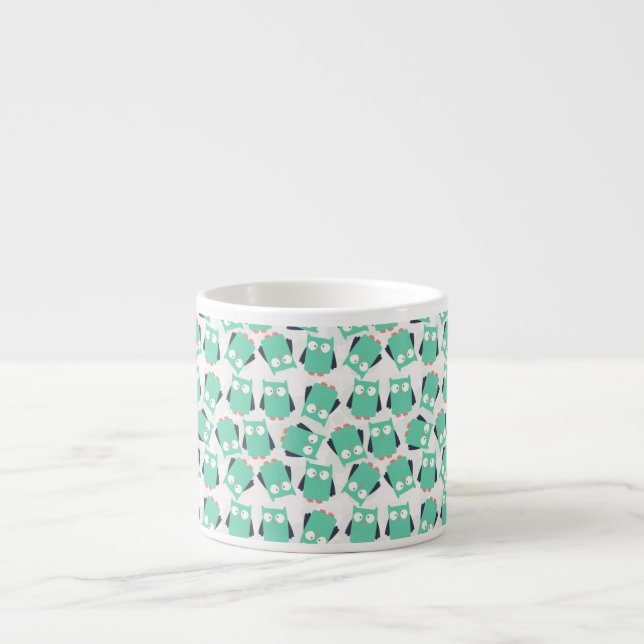Tasse Expresso Chouettes lunaires turquoises (Devant)
